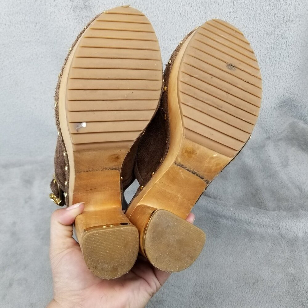 Tory Burch Shoes Womens Size 8.5 Brayden Brown Suede Wood Sole Clogs - Picture 9 of 13